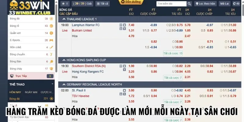 Hàng trăm kèo bóng đá được làm mới mỗi ngày tại sân chơi
